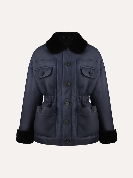 Sheepskin Leather Noa Jacket in Dark Blue