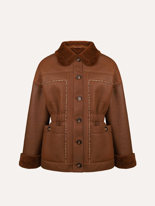 Sheepskin Leather Noa Jacket in Warm Brown